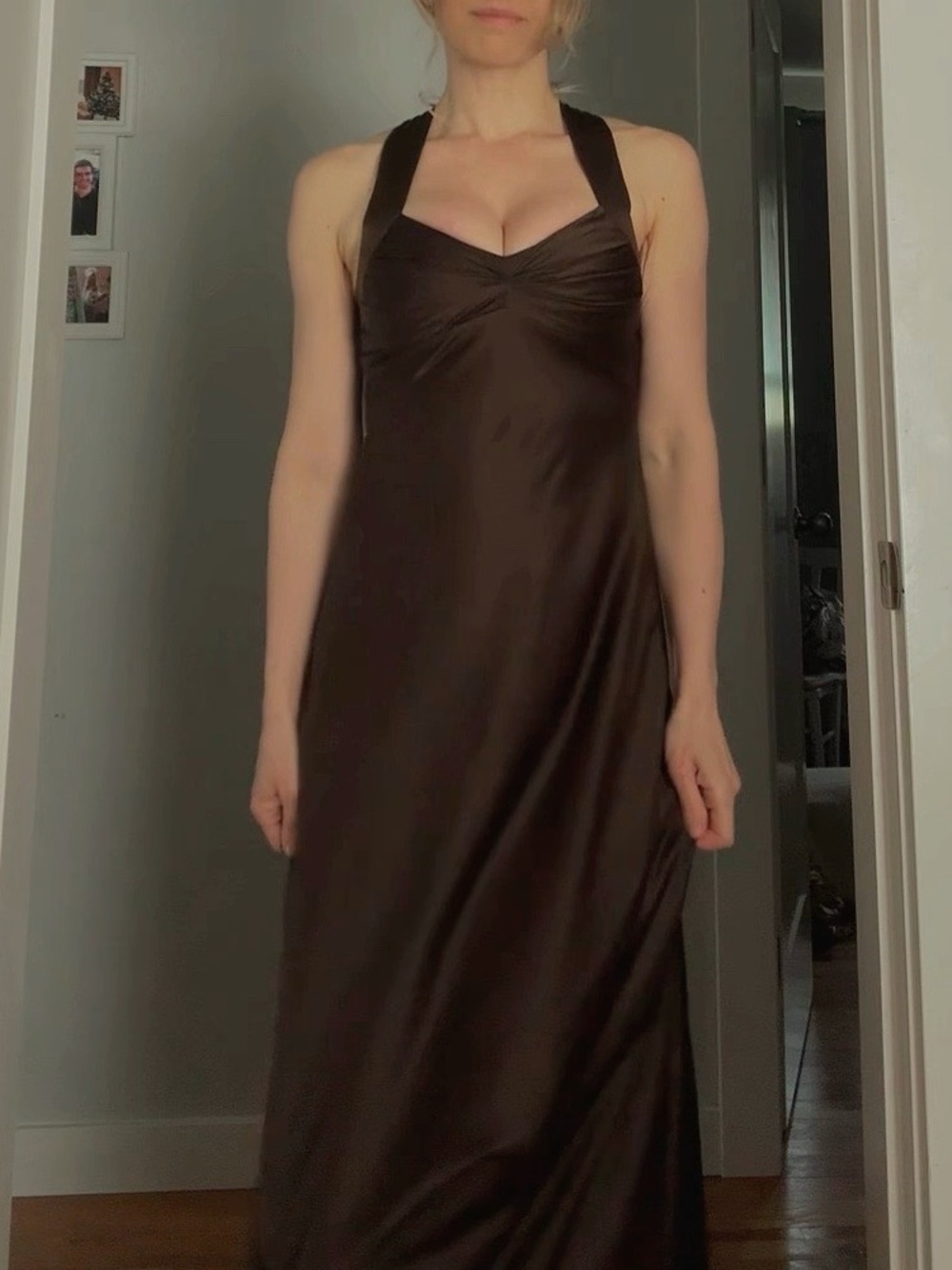 Calvin Klein Elegant Chocolate Brown Sleeveless Evening Gown